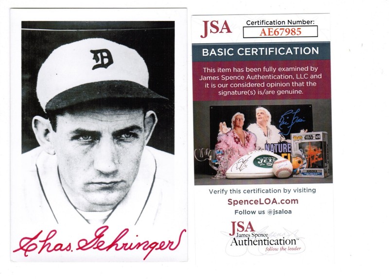 Chas. Gehringer Signed 3x5 Photo Card JSA Authentic