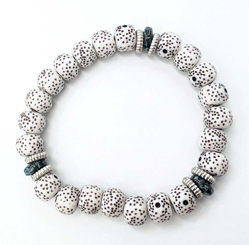 Four Stackable Stretch Bracelets Black Lava Bead - image 5