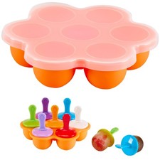 TEIBVG Silicone Popsicle Molds, 7-cavity Ice Pop Baby Food Orange