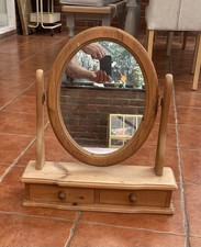 Freestanding Oval Tilting Dressing Table Mirror, 2 Drawers, Light Wood