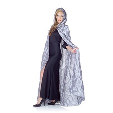 Silver Full Length Pintuck Hooded Cape - Renaissance - Medieval - Deluxe Costume