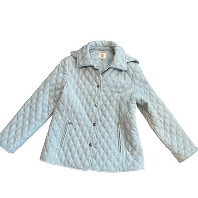 Gallery Quilted Jacket Womens Medium Light Blue Hooded Snap Front
