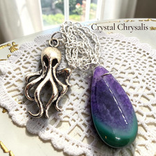 Handmade Silver Octopus Ocean Theme Natural Agate Gemstone Divination Pendulum