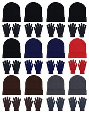 24x Winter Beanies  Gloves Combo Pack, Bulk Pack for Men Women, Warm Cozy Gi...