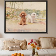 Watercolor Painting Dog Poodle Canvas Print Bichon Frise Living Room Decor Art