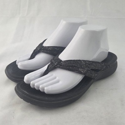 Crocs Flip Flop Sandals Womens 9 Black Metallic Thong Comfort Slide