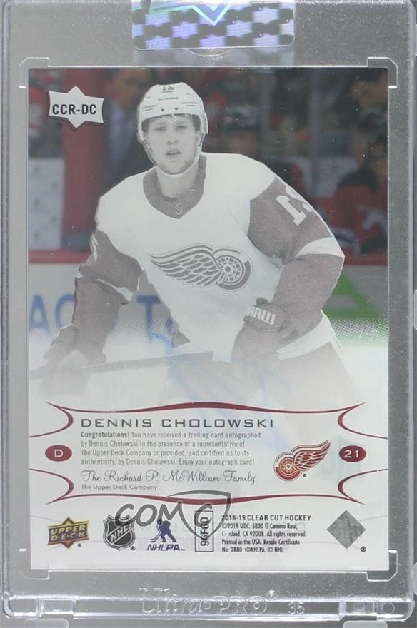 2018-19 Upper Deck Clear Cut Rookies UD Exclusives /65 Dennis Cholowski Auto RC - Image 2 of 2