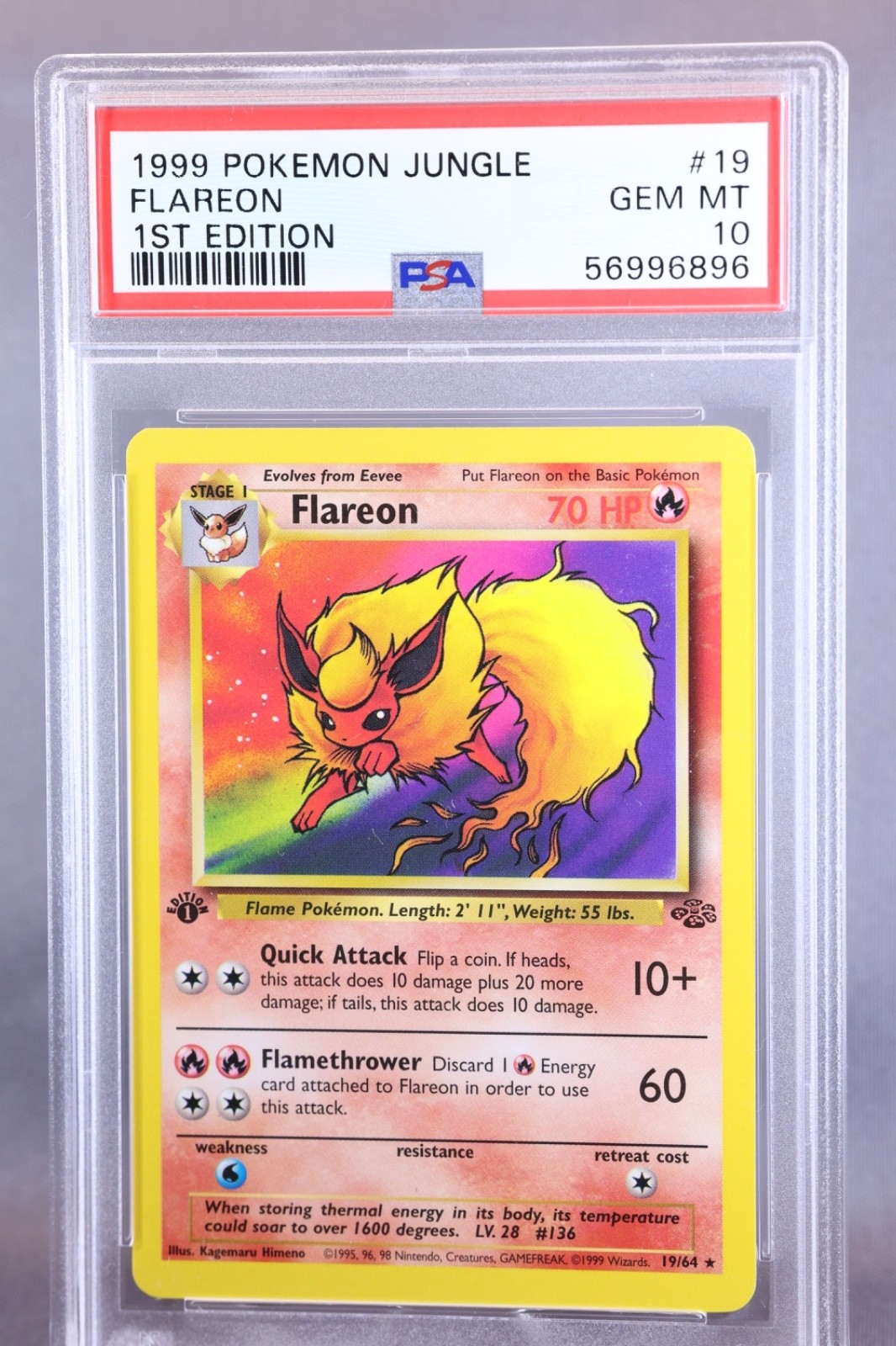 1999 Pokémon Flareon, 1st Ed. Jungle #19/64, PSA 10 Gem Mint