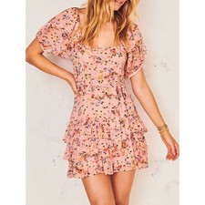 LoveShackFancy NWT Silk Kimbra Pink Peach Floral Ruffle Romantic Mini Dress 8
