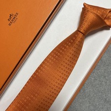 Herm s Orange H Pattern Silk Tie Unused with Tags Box  Bag Included