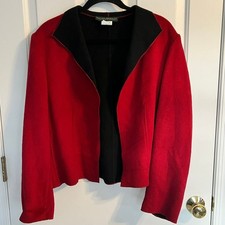 Vintage Harve Benard Red Wool Blend Open Front Blazer Jacket Womens Size 16