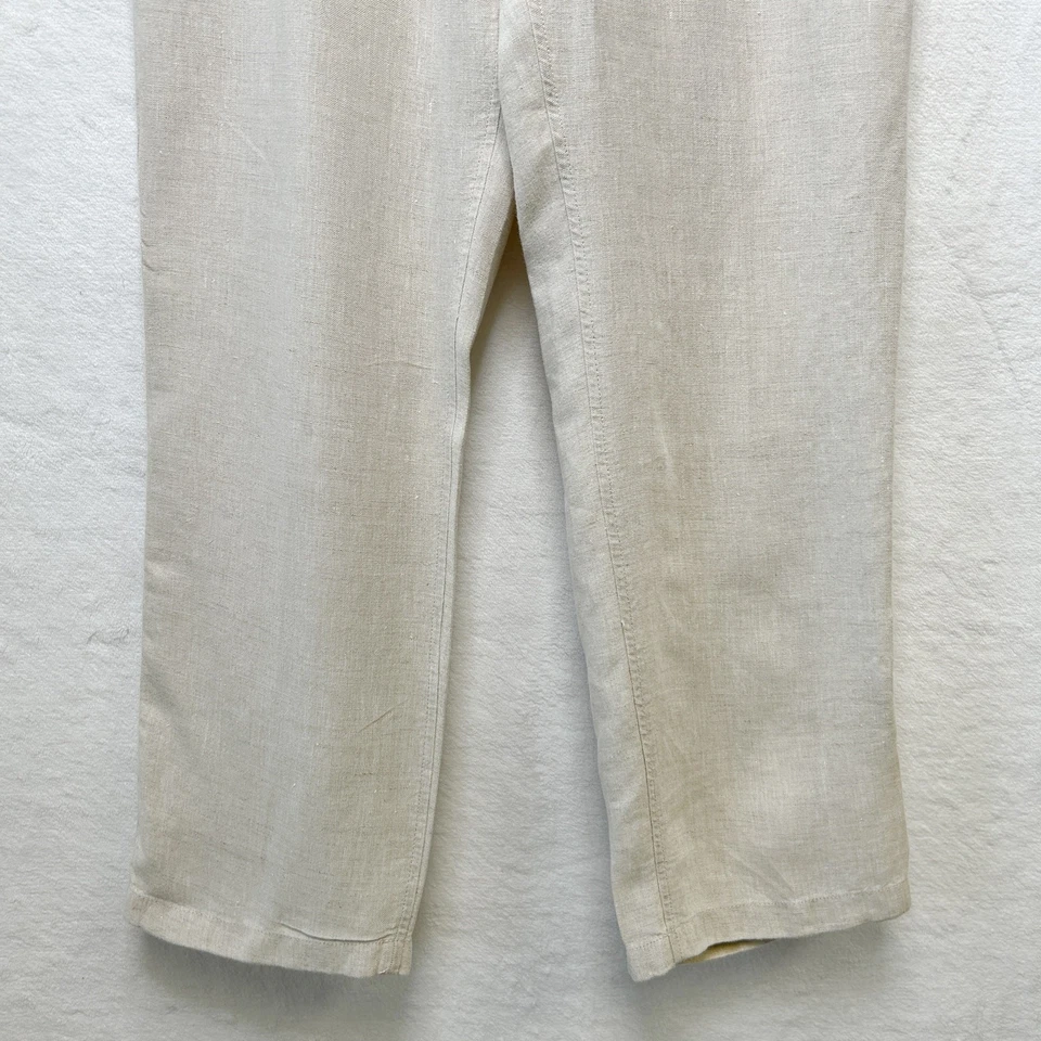 CARIBBEAN 100% Linen Relaxed Fit Pants Drawstring Natural Flax Beige Mens 36x32 - Image 3 of 4