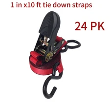 24PK Ratchet Tie Down Straps 1in x 10ft 1200LBS Break Strength 400LBS Work Limit