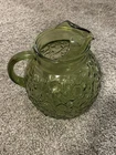 Vintage Anchor Hocking Lido Milano Crinkle Glass Ball Pitcher Avocado Green
