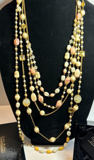 NOS JOAN RIVERS CLASSICS NECKLACE 26" GOLD TONE W/ LIGHT STONES WHITES TANS MORE