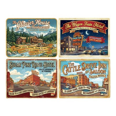 Retro Style Hotel Luggage Label Stickers, 4 Labels on 1 Cut & Peel Sheet, 1426