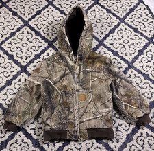 Carhartt Boys 7 Camo Hooded Zip Jacket Insulated Lined Cotton Canvas