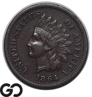 1864-L Indian Head Cent Penny, L On Ribbon, Choice AU Better Date