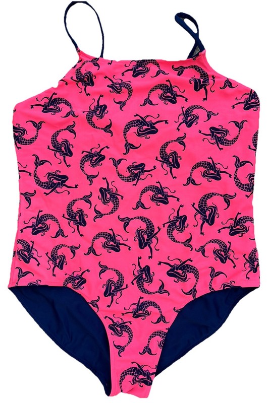 Girls XL Women’s S Hot Pink Navy Blue Mermaid Reversible One Bathing Swim Suit