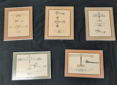 Vintage Airplane Patent Framed Art Set Of 5 French/German/British/Russian