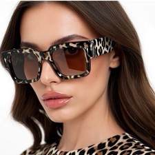 Chic Leopard Print Square Sunglasses Women's Oversized Fashion Eyewear Lentes