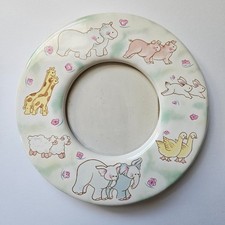 Vintage Russ Berrie Round Noah's Ark Ceramic Picture Frame Nursery Decor Baptism
