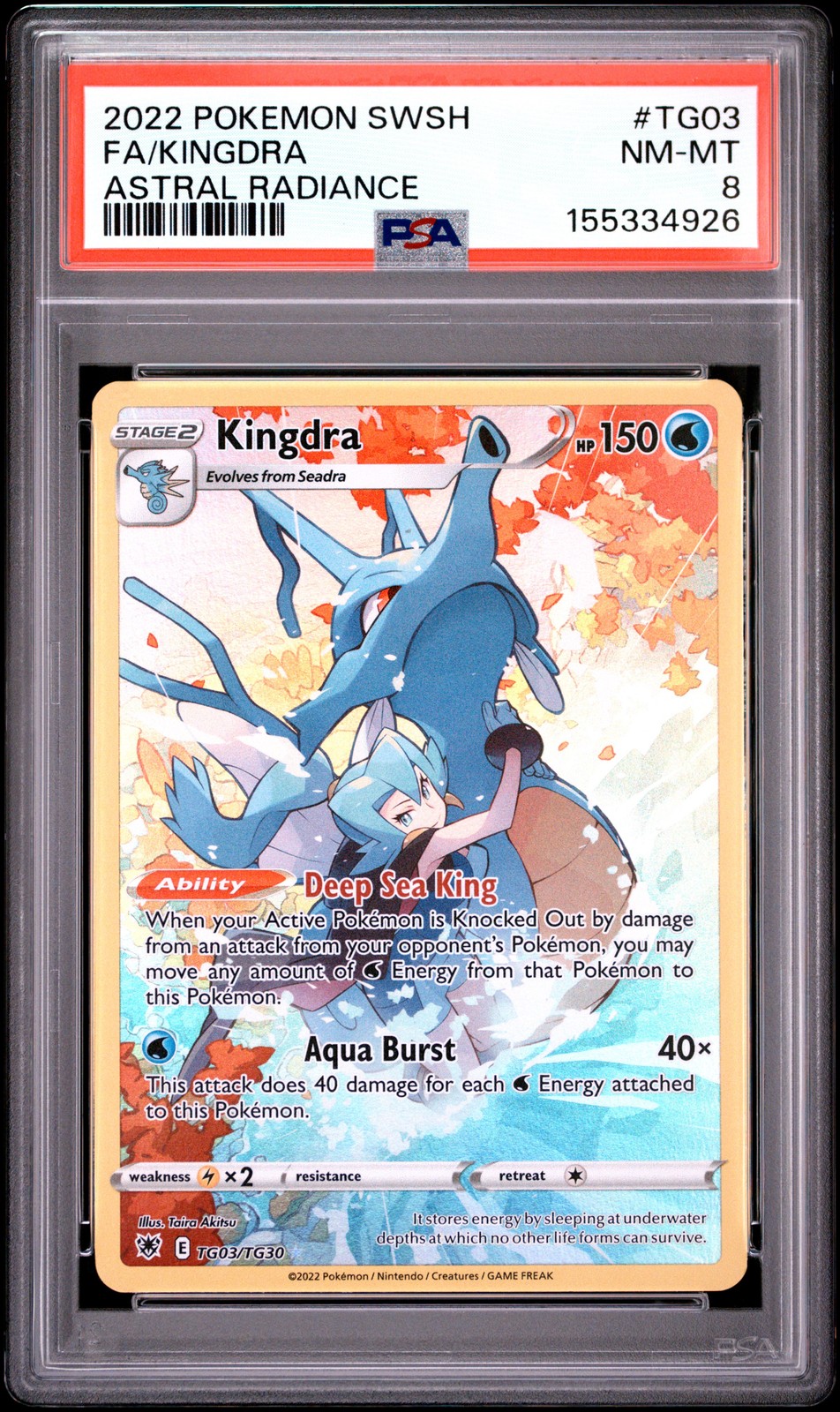 2022 POKEMON SWORD & SHIELD ASTRAL RADIANCE #TG03 FULL ART/KINGDRA PSA 8