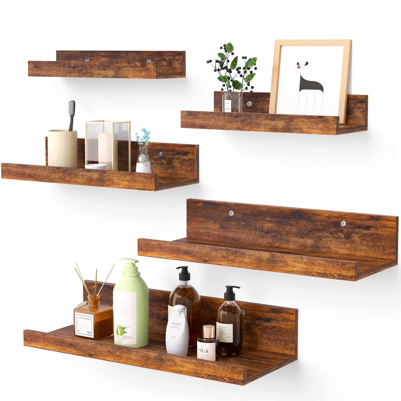 Floating Shelves, Home Wood Shelf Wall Mounted, Set of 5, Multiple Sizes, Brown
Opens in a new windo