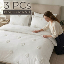 White Tufted Duvet Quilt Covers Luxury Bedding Set Single Double King Size