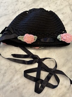 Vintage RARE Betsey Johnson USA Spring 1994 Black Crochet W/ Pink Rosettes Hat