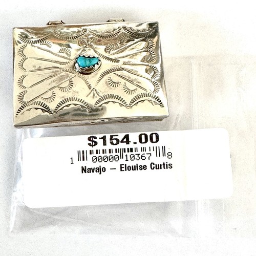 Navajo Pill Box Turquoise Sterling Stamped Handmade Silver Curtis Lid Hinged - Picture 8 of 8