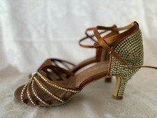 Satin Gold Rhinestone Ballroom Dance shoes, 2.5" heels size EU 40 US 7.5