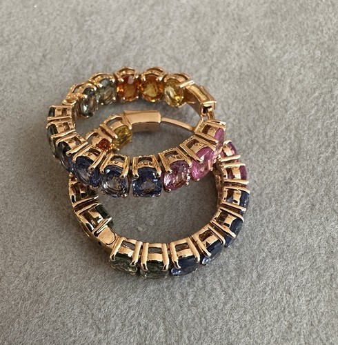 Natural Multicolor Sapphire Inside Out Hoop Earrings in 18k Rose Gold - HM2625SE - Picture 7 of 7
