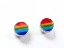 Rainbow 925 Sterling Silver Round Stud Earrings Small 3mm