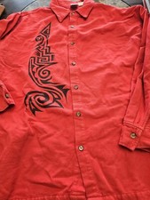 Wek Red Tribal Print Shacket Shirt Vintage Made In USA Men's Small Medium