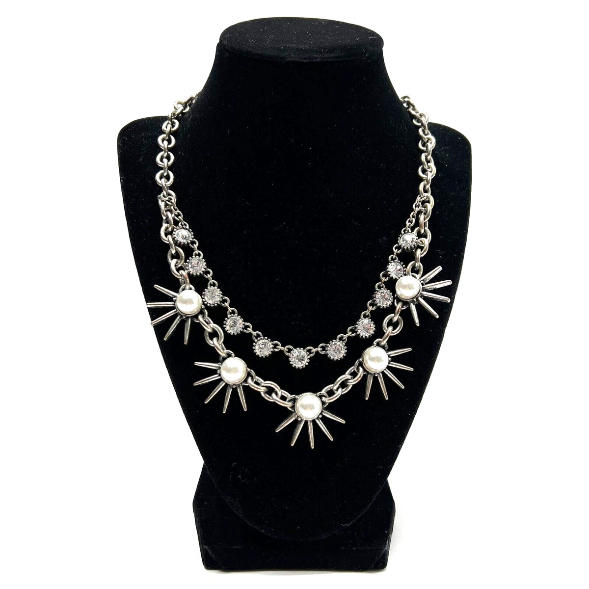 Banana Republic Rhinestone Bib Starburst Pearl Necklace Antique