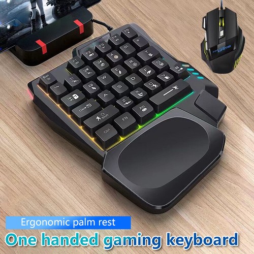 RGB Gaming Keyboards Single Hand Mini USB Ultra-slim Wired OneHandedly Keybo _ou - Afbeelding 6 van 14