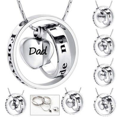 Circle of Life Pendant Heart Memory Family Member Necklace for Cremation Ashes