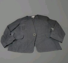 St. John Caviar Black Wool Blend Woven Knit Blazer Jacket Sz 14 Single Breasted