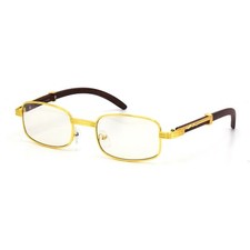 Men Sophisticated CLASSY ELEGANT Clear Lens EYE GLASSES Gold  Wood Wooden Frame