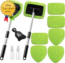 11Pcs Windshield Cleaner Tool, Car Window Cleaning Wash Kit with 6 Reusable Micr