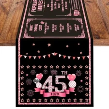 45th Birthday Decoration 1979 Birthday Black Pink Vintage Table Runner Back 
