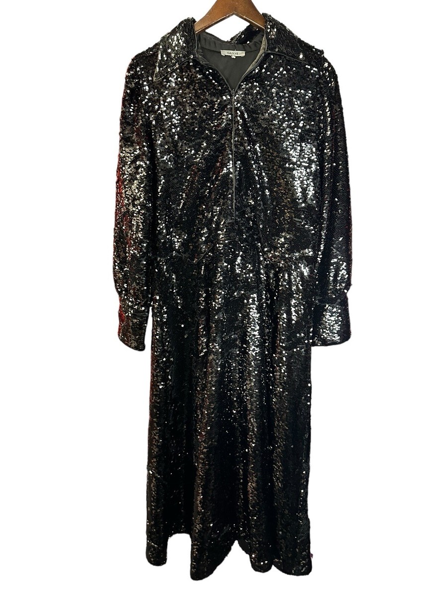 GANNI Sonora Sequined Midi Dress Black Black, FR38 US