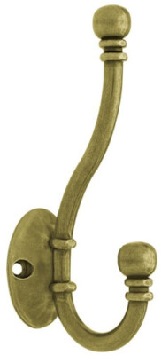 (5 Pack) Ball End Double Coat Hook 5 1/8 inch Antique Brass L-B46305J-AB-C