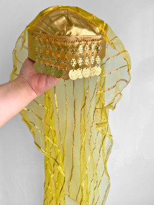 Gelb/Goldener Henna Nachthut, Damen Fes/Fez, traditionell, türkisch, orientalisch, Kostüm