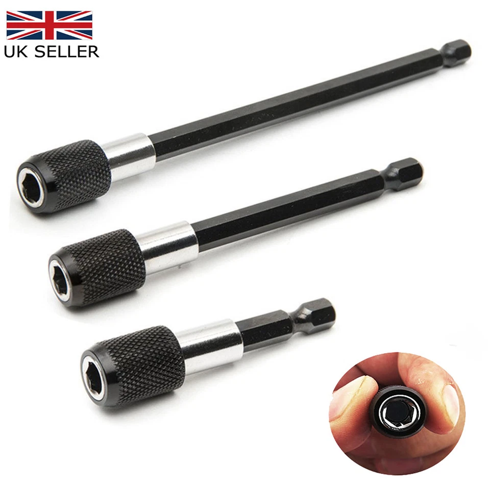 Set of 3 Screwdriver Extension 1/4 Hex Shank Holder Magnetic Drill Bits Long Kit