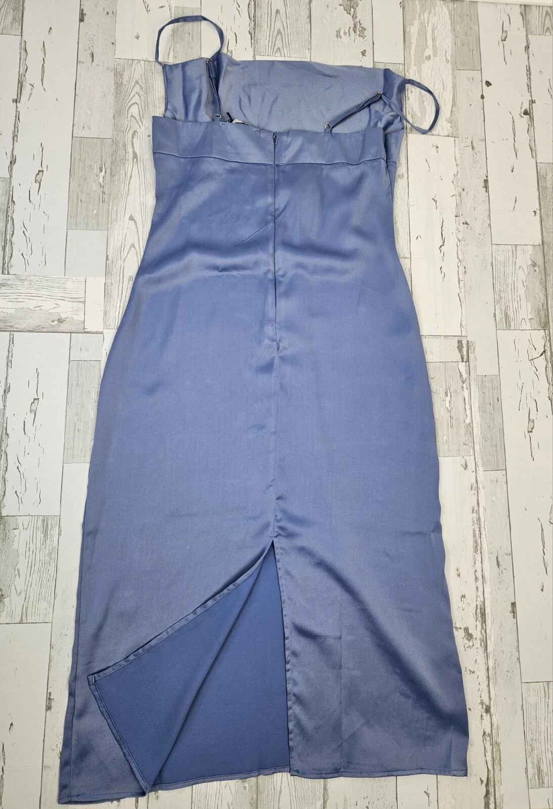 VETEMENTS Abito donna WeWoreWhat Revolve scollo 6 cappuccio midi raso blu ardesia