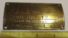 1920s or '30s US Government Bureau of Public Roads MOTORCYCLE Tag ?, Harley? Ind