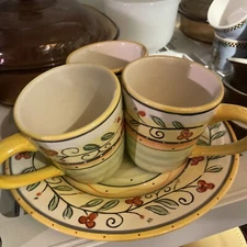 Philippe Richard Italia Pattern 11" Dinner Plates Discontinued & 3 Coffee Cups