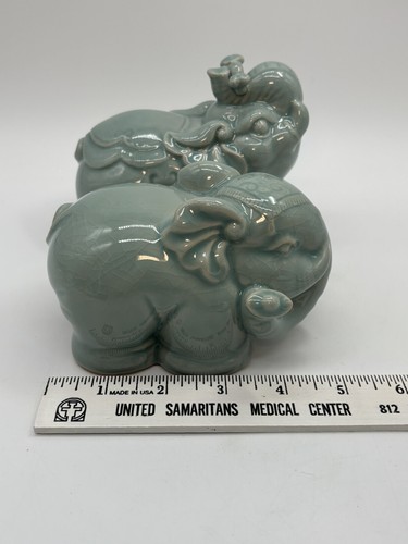 Celadon Elephants Ru Ci Song Dynasty Crackle Finish Gift Box Pair - Picture 20 of 24
